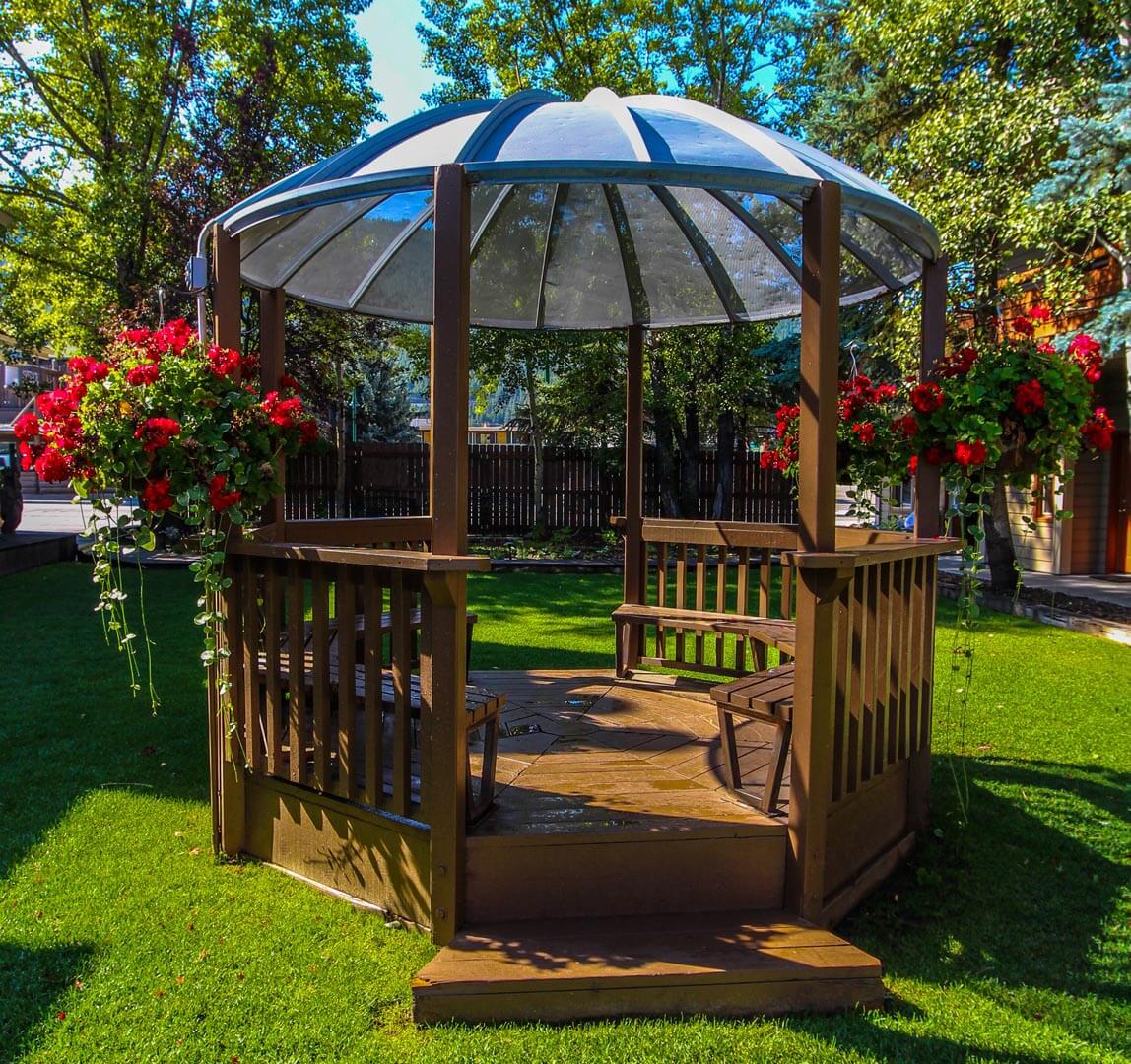 A relaxing outdoor Gazebo at VRI's Jackson Hole Towncenter in Wyoming.